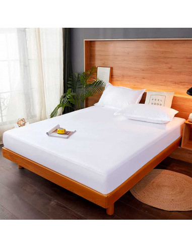 Tradineur - Sábana bajera ajustable de algodón para cama de 135, especial pieles sensibles, suave y transpirable (Blanco, 135 x