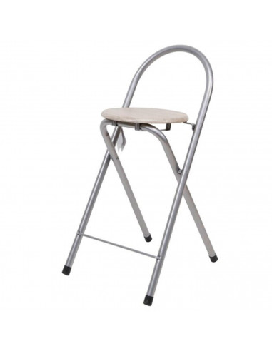 Tradineur - Silla plegable con asiento de madera y respaldo tubular 78,5 x 39,5 x 45,5 cm, taburete, banqueta metálica, patas an