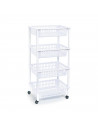 Tradineur - Carro verdulero blanco modelo PLFT con ruedas 4 cestas 85 x 40 x 30 cm . Carrito portaobjetos estantes multiusos par
