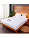 Tradineur - Sábana de algodón bajera ajustable para cama de 150, especial pieles sensibles, suave y transpirable (Blanco, 150 x