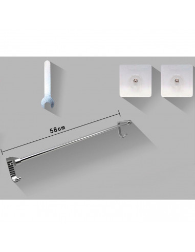 Tradineur - Toallero de baño adhesivo con ganchos, soporte de aluminio para toallas, sujeción mediante ventosas, sin taladro (Gr