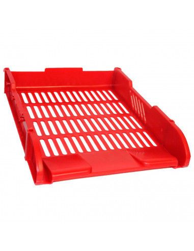 Tradineur - Bandeja apilable de oficina, organizador de documentos A4, revistas, folletos, sobremesa, escritorio (Rojo, 32,5 x 2
