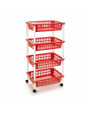 Tradineur -  Carro verdulero rojo modelo PLFT con ruedas 4 cestas 85 x 40 x 30 cm . Carrito portaobjetos estantes multiusos para