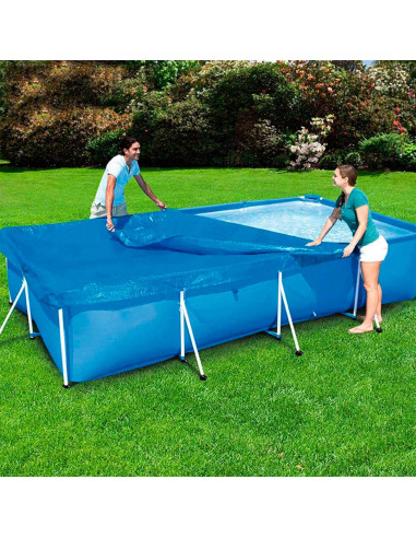 Tradineur - Lona cubre piscina rectangular de polietileno, cobertor para piscina desmontable, cubierta de protección, funda (Azu