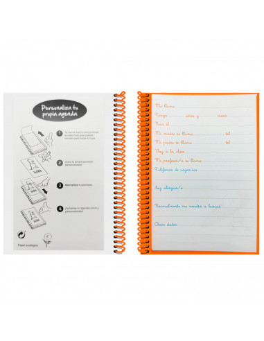 Tradineur - Agenda escolar con anilla "Peque Agenda" para niños pequeños, control de alimentación, medicación, sueño, 15 x 12,5