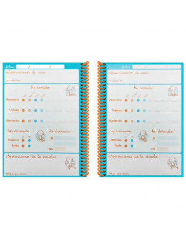 Tradineur - Agenda escolar con anilla "Peque Agenda" para niños pequeños, control de alimentación, medicación, sueño, 15 x 12,5