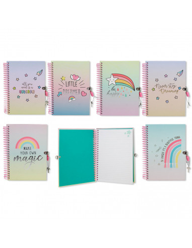 Tradineur - Diario con candado y espiral, tapa dura, cuaderno personal, bloc con llave, planificador, organización, 21 x 15 cm,