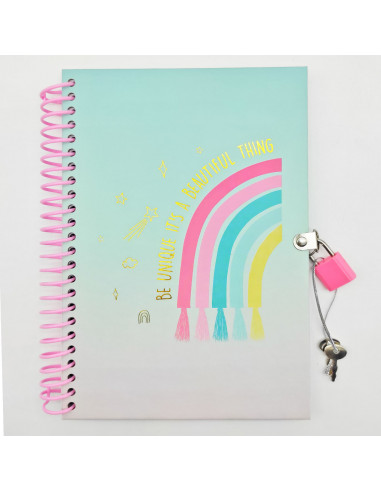 Tradineur - Diario con candado y espiral, tapa dura, cuaderno personal, bloc con llave, planificador, organización, 21 x 15 cm,