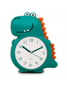 Tradineur - Reloj infantil analógico, despertador con diseño de dinosaurio - Multifunciones - Fabricado en plástico resistente -