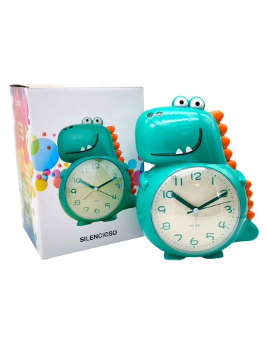 Tradineur - Reloj infantil analógico, despertador con diseño de dinosaurio - Multifunciones - Fabricado en plástico resistente -