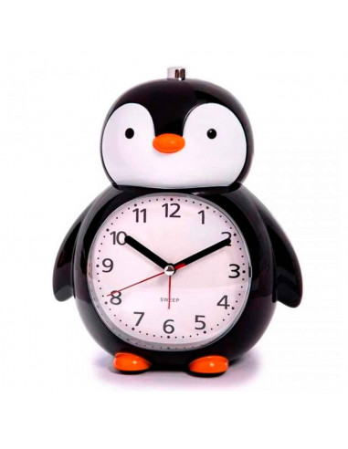Tradineur - Reloj infantil analógico, despertador con diseño de pinguino - Multifunciones - Fabricado en plástico resistente - 2