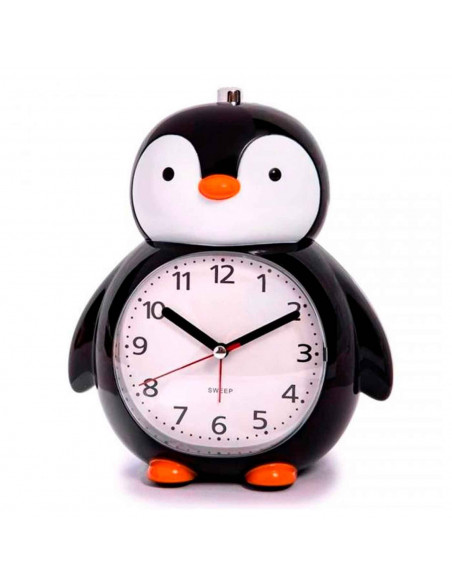 Tradineur - Reloj infantil analógico, despertador con diseño de pinguino - Multifunciones - Fabricado en plástico resistente - 2