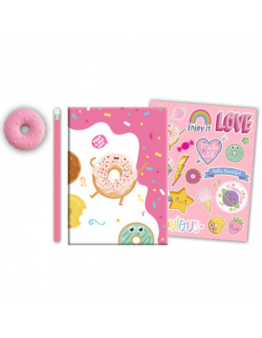 Tradineur - Diario secreto con candado, incluye lápiz, goma y pegatinas, cuaderno personal, bloc con llave, planificador, 17,5 x