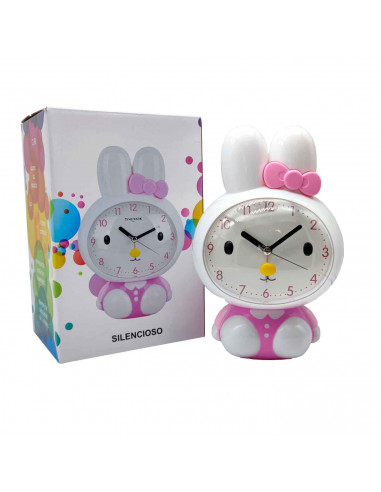 Tradineur - Reloj infantil analógico, despertador con diseño de conejo - Multifunciones - Fabricado en plástico resistente - 20