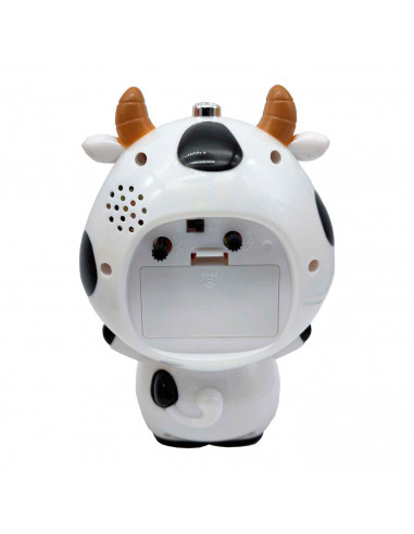 Tradineur - Reloj infantil analógico, despertador con diseño de vaca - Multifunciones - Fabricado en plástico resistente - 20 x