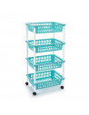 Tradineur -  Carro verdulero turquesa modelo PLFT con ruedas 4 cestas 85 x 40 x 30 cm . Carrito portaobjetos estantes multiusos
