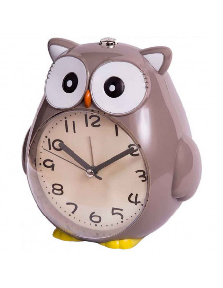 Tradineur - Reloj infantil analógico, despertador con diseño de búho - Multifunciones - Fabricado en plástico resistente - 20 x