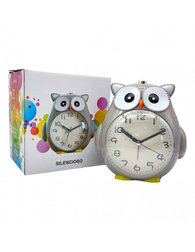 Tradineur - Reloj infantil analógico, despertador con diseño de búho - Multifunciones - Fabricado en plástico resistente - 20 x