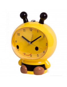Tradineur - Reloj infantil analógico, despertador con diseño de abeja - Multifunciones - Fabricado en plástico resistente - 20 x