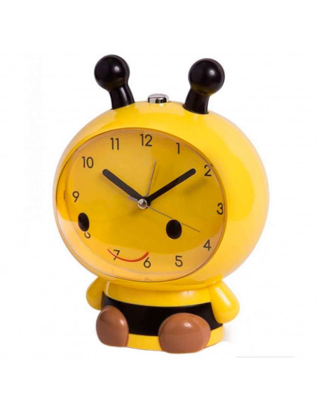 Tradineur - Reloj infantil analógico, despertador con diseño de abeja - Multifunciones - Fabricado en plástico resistente - 20 x
