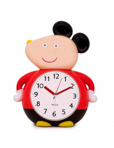 Tradineur - Reloj infantil analógico, despertador con diseño de ratón - Multifunciones - Fabricado en plástico resistente - 20 x