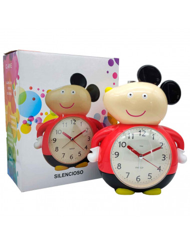 Tradineur - Reloj infantil analógico, despertador con diseño de ratón - Multifunciones - Fabricado en plástico resistente - 20 x