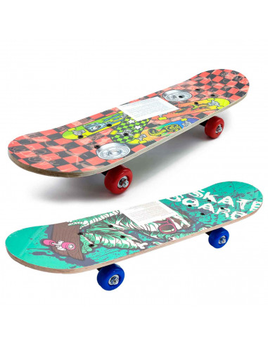 Tradineur - Skateboard para niños y jóvenes - Fabricado en madera - Compacto y resistente, divertido de conducir - 14,5 x 58,2 c