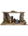Tradineur - Pesebre con figuras, cueva de nacimiento para belén 14,5 x 27 x 15 cm, corcho y resina, portal de belén con el niño