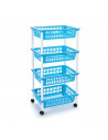Tradineur -  Carro verdulero azul claro modelo PLFT con ruedas 4 cestas 85 x 40 x 30 cm . Carrito portaobjetos estantes multiuso