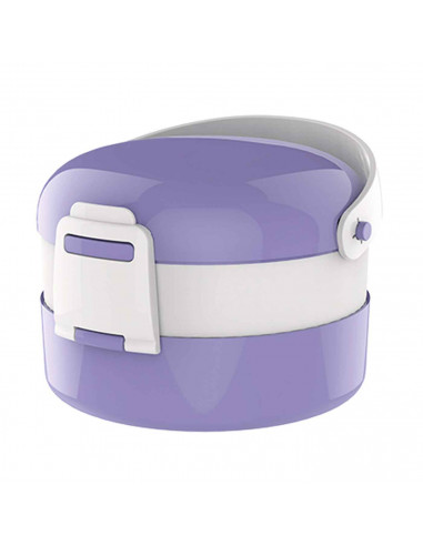 Tradineur - Fiambrera redonda - Fabricada en Plástico - Doble compartimento con tapa - contenedor para alimentos - Color Aleator
