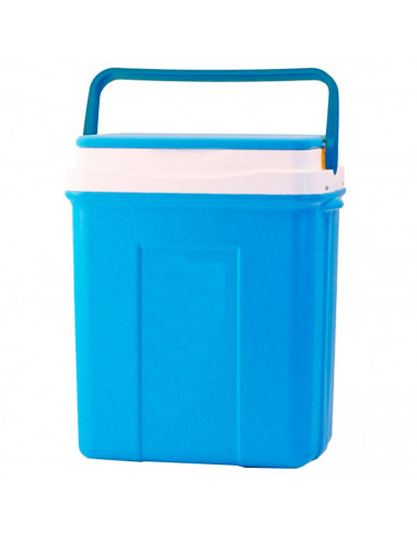 Tradineur - Nevera portátil de polipropileno rígido con asa, porta alimentos y bebidas para playa, acampada (Azul y blanco, 30 l