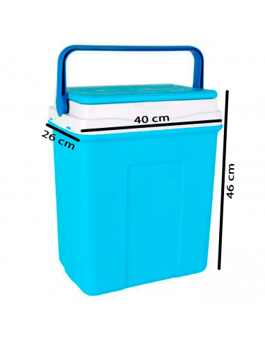 Tradineur - Nevera portátil de polipropileno rígido con asa, porta alimentos y bebidas para playa, acampada (Azul y blanco, 30 l