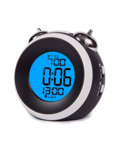 Tradineur - Reloj digital, despertador con diseño clásico de doble campana- Silencioso y con alarma - Pantalla LED multifunciona