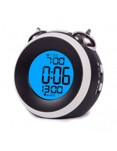 Tradineur - Reloj digital, despertador con diseño clásico de doble campana- Silencioso y con alarma - Pantalla LED multifunciona