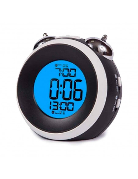 Tradineur - Reloj digital, despertador con diseño clásico de doble campana- Silencioso y con alarma - Pantalla LED multifunciona