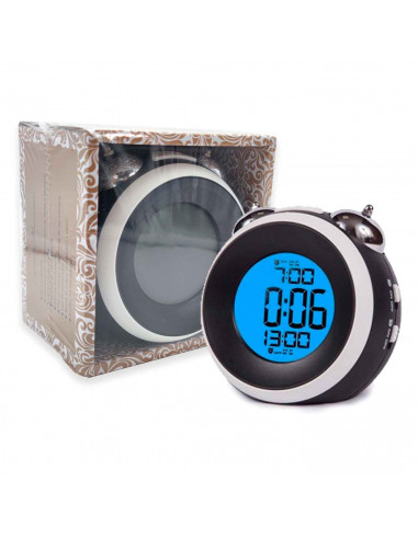 Tradineur - Reloj digital, despertador con diseño clásico de doble campana- Silencioso y con alarma - Pantalla LED multifunciona