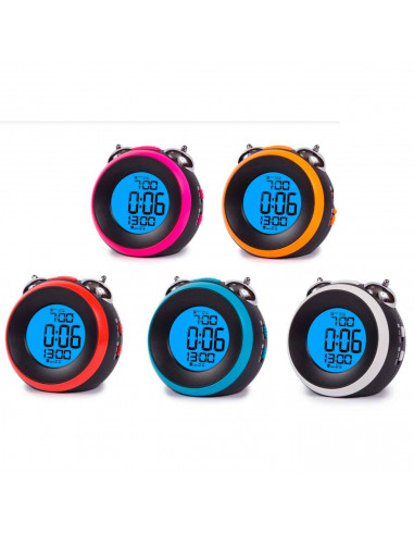 Tradineur - Reloj digital, despertador con diseño clásico de doble campana- Silencioso y con alarma - Pantalla LED multifunciona