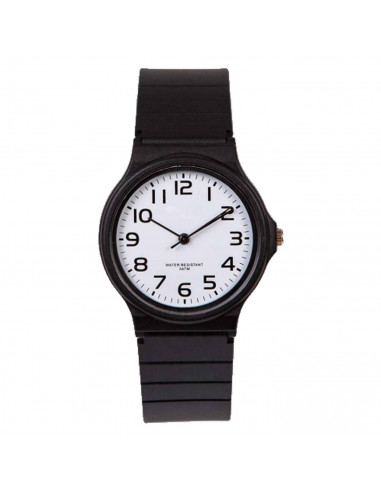 Tradineur - Reloj redondo analógico con esfera blanca y marcadores de números arábigos - Longitud de 23 mm con ventana protector