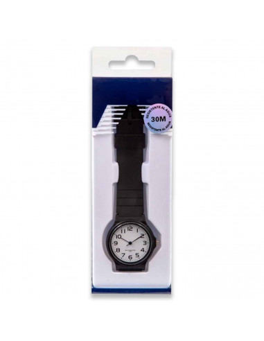 Tradineur - Reloj redondo analógico con esfera blanca y marcadores de números arábigos - Longitud de 23 mm con ventana protector