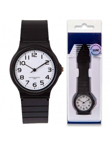 Tradineur - Reloj redondo analógico con esfera blanca y marcadores de números arábigos - Longitud de 23 mm con ventana protector