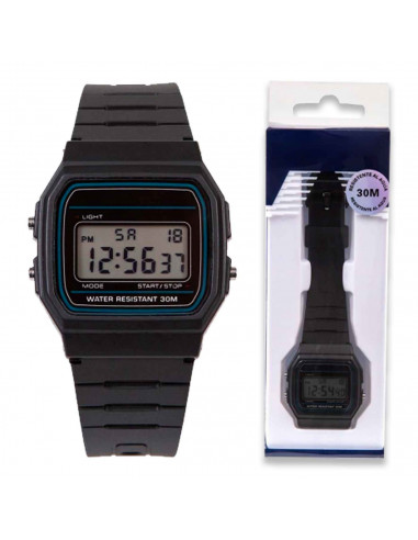 Tradineur - Reloj cuadrado digital con pantalla y marcadores de hora, minutos y segundos - Longitud de 23 mm con ventana protect