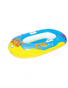Tradineur - Barca hinchable infantil decorada con animales marinos, balsa inflable de vinilo, incluye parche de reparación, 119