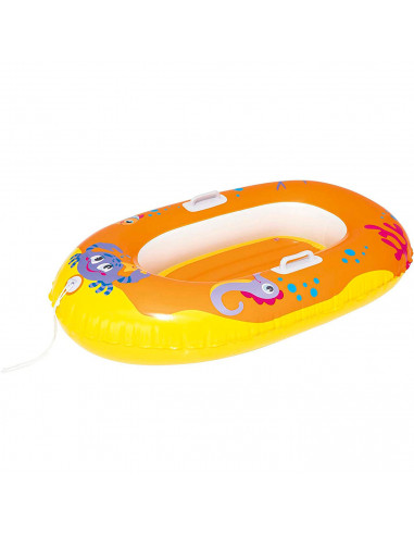 Tradineur - Barca hinchable infantil decorada con animales marinos, balsa inflable de vinilo, incluye parche de reparación, 119