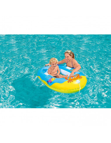 Tradineur - Barca hinchable infantil decorada con animales marinos, balsa inflable de vinilo, incluye parche de reparación, 119