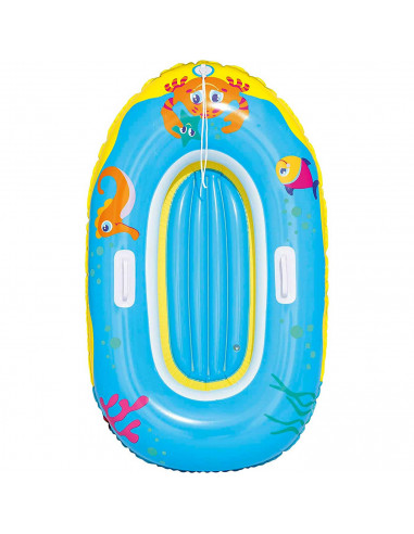 Tradineur - Barca hinchable infantil decorada con animales marinos, balsa inflable de vinilo, incluye parche de reparación, 119