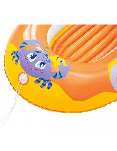 Tradineur - Barca hinchable infantil decorada con animales marinos, balsa inflable de vinilo, incluye parche de reparación, 119