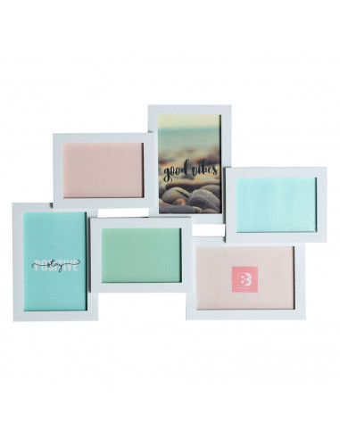 Marco para 6 fotos de pared  de color surtido y múltiple 45,5 x 31 x 2,5 cm, decoración del hogar. Multimarco portafotos de plás