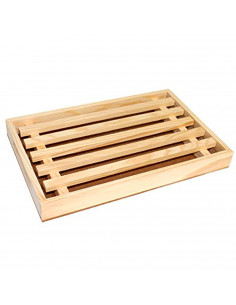 Tradineur - Tabla para cortar pan de madera con recogemigas y rejilla extraíble, madera natural, cocina - 32 x 22 x 2,5 cm