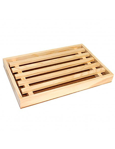 Tradineur - Tabla para cortar pan de madera con recogemigas y rejilla extraíble, madera natural, cocina - 32 x 22 x 2,5 cm