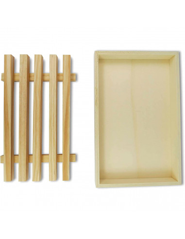 Tradineur - Tabla para cortar pan de madera con recogemigas y rejilla extraíble, madera natural, cocina - 32 x 22 x 2,5 cm